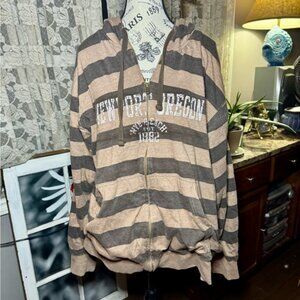 MV Sport Brown and Tan Zip Up Sweater with Cozy Stripes